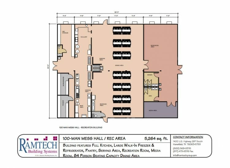 100 man mess hall and rec area floor plan
