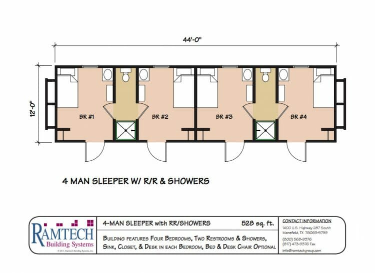 4 man sleeper with restrooms and showers floor plan