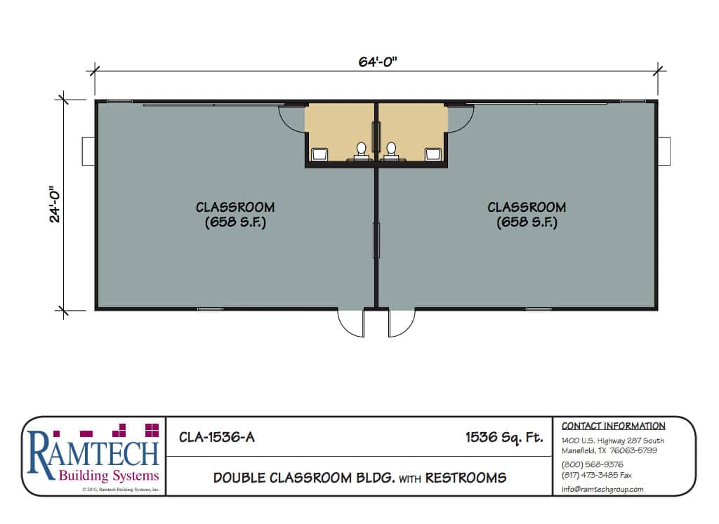 double classroom building with restroom floor plan