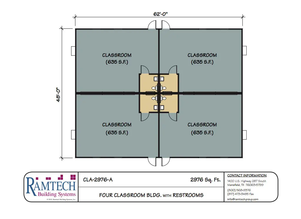 4 classroom building with restroom floor plan