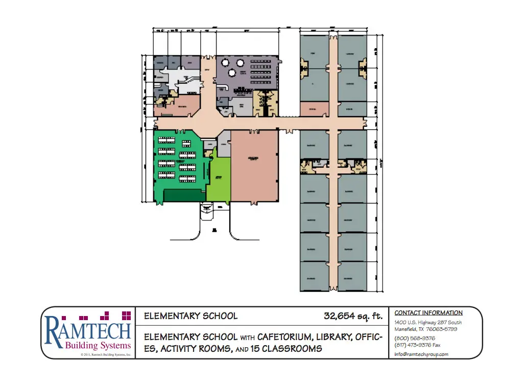 elementary school cafeteria, library and offices floor plan
