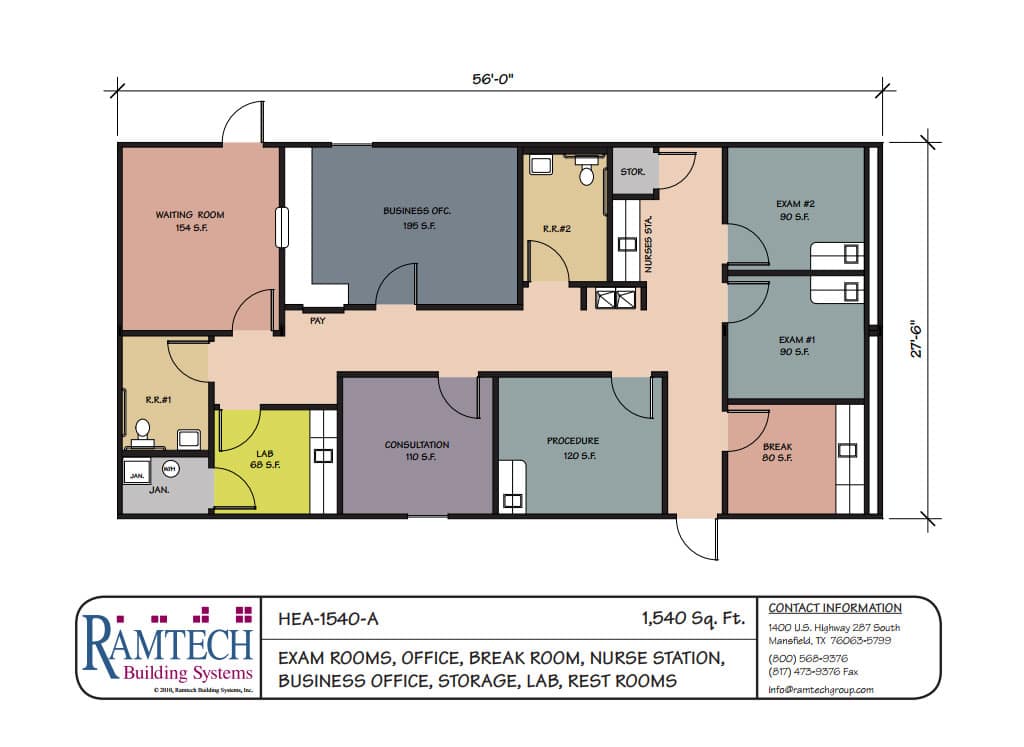 medical exam room and nursing station business office floor plan