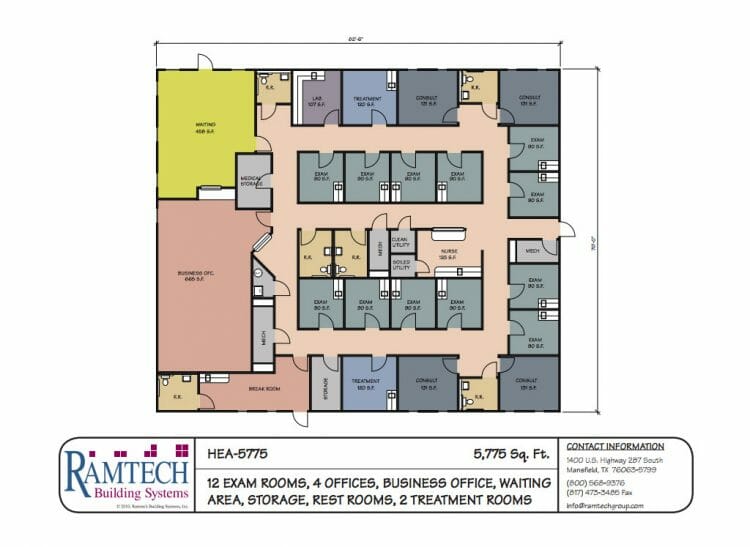12 medical exam rooms and business offices floor plan