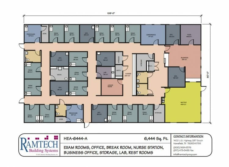 medical exam room and business office floor plan