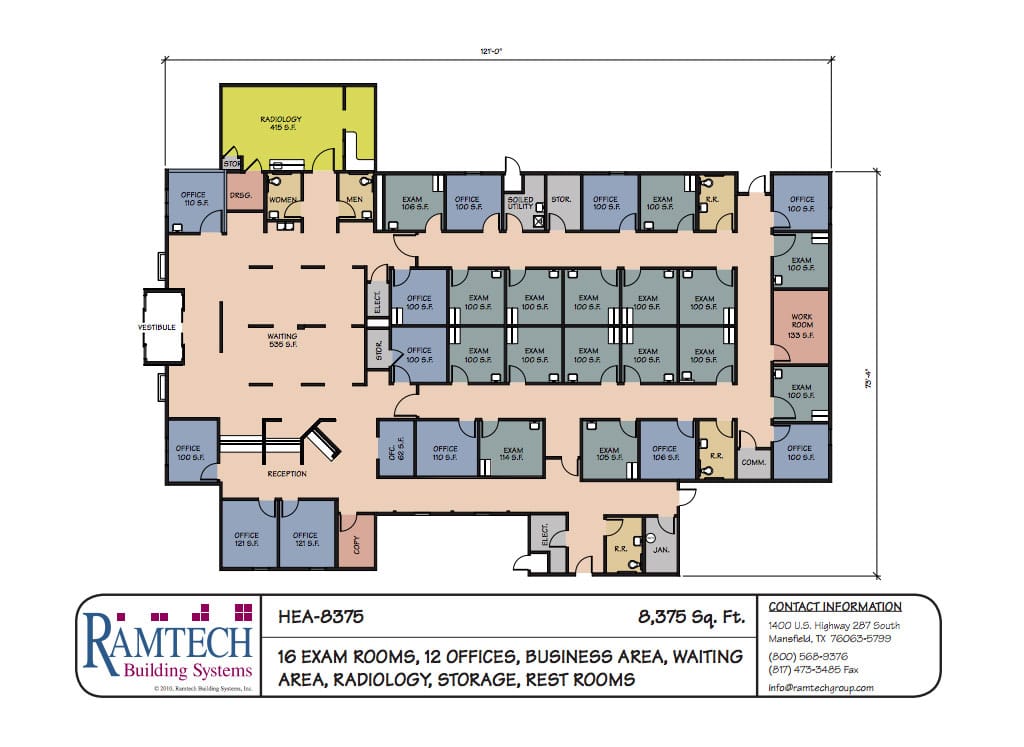 16 medical exam room and business office floor plan