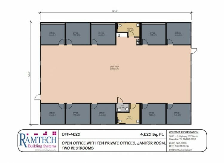 commercial open office and restrooms floor plan